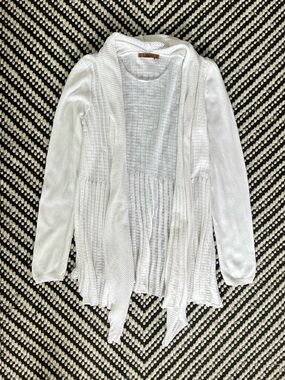 Belldini White Open Front Cardigan Sweater Womens Large Neutral Office Cotton